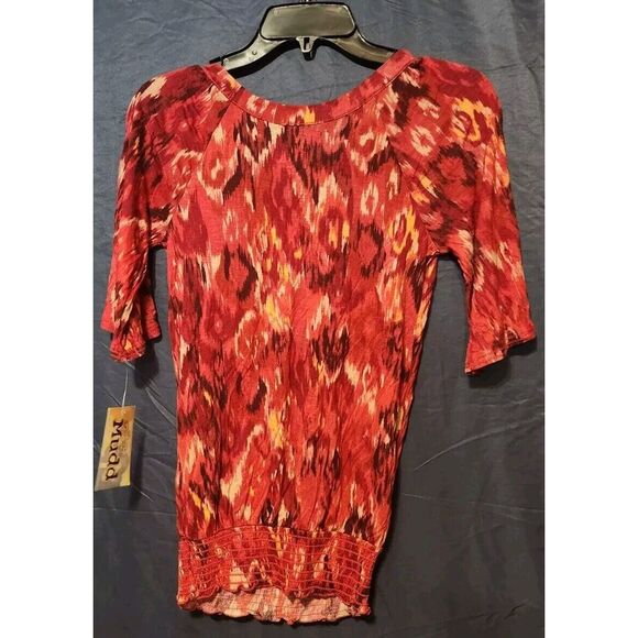 Mudd Blouse Womens Colorful V-Neck 3/4 Sleeves Pullover Casual Top Size XS - Picture 3 of 4